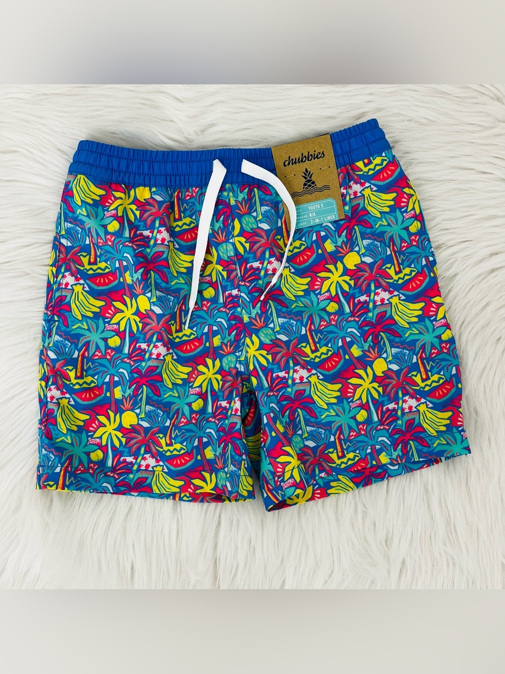 NWT! Chubbies Boy's Youth Classic Swim Trunks 'Tropical Bunches' 412241 Sz S 8/9